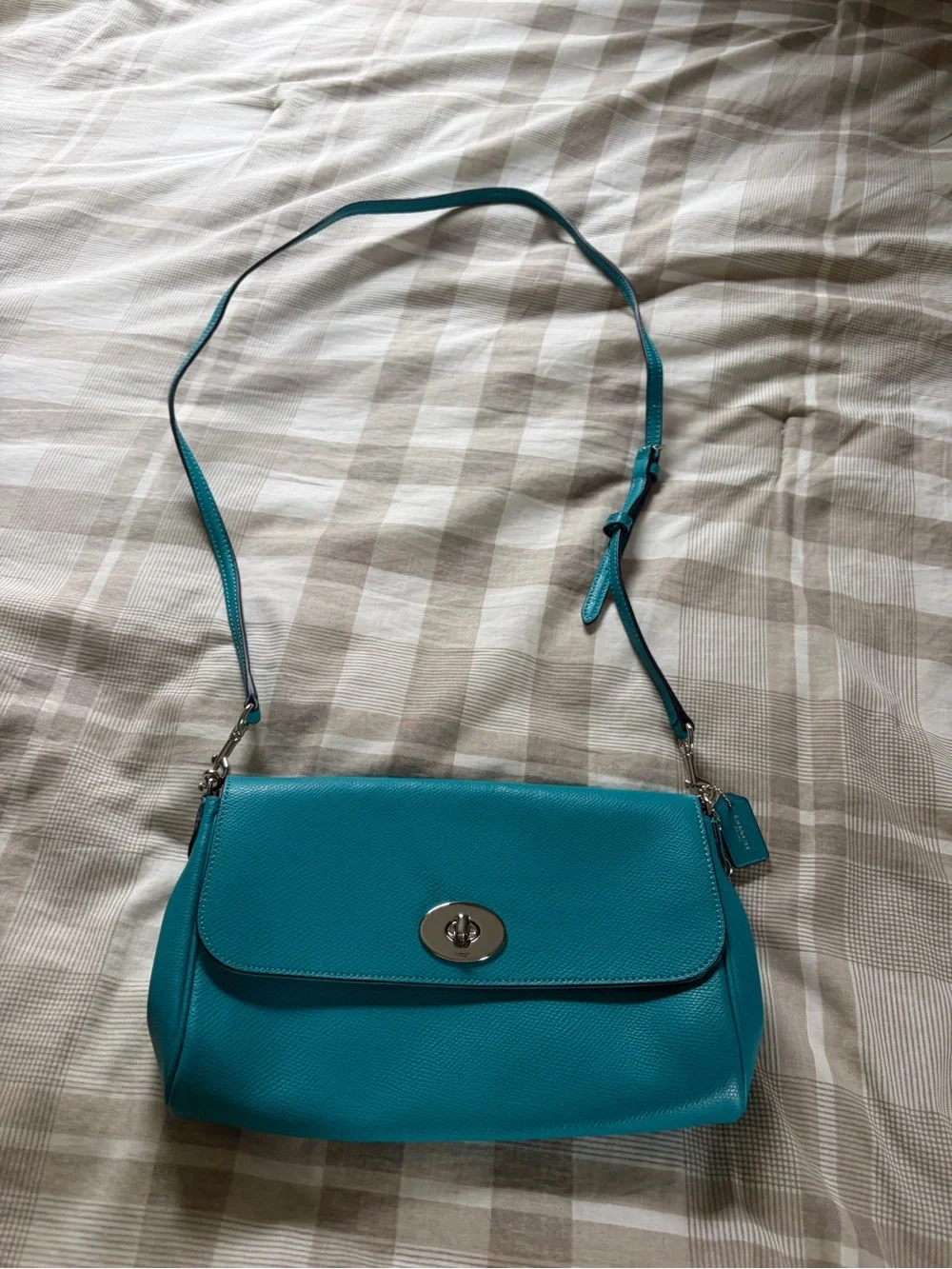 Coach Turquoise Leather Crossbody Bag with Chain Strap